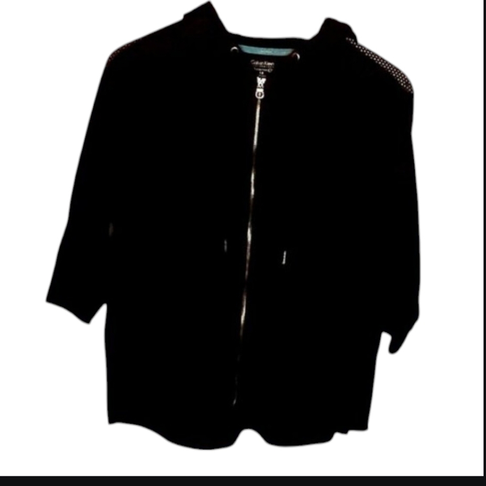 Calvin Klein Performance Black Mesh Full Zip 3/4 Sleeve Double Layer Hoodie 1X